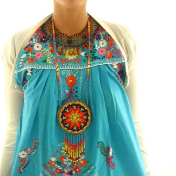 Mexican Dress Turquoise Mini Dress - Picture 1 of 3